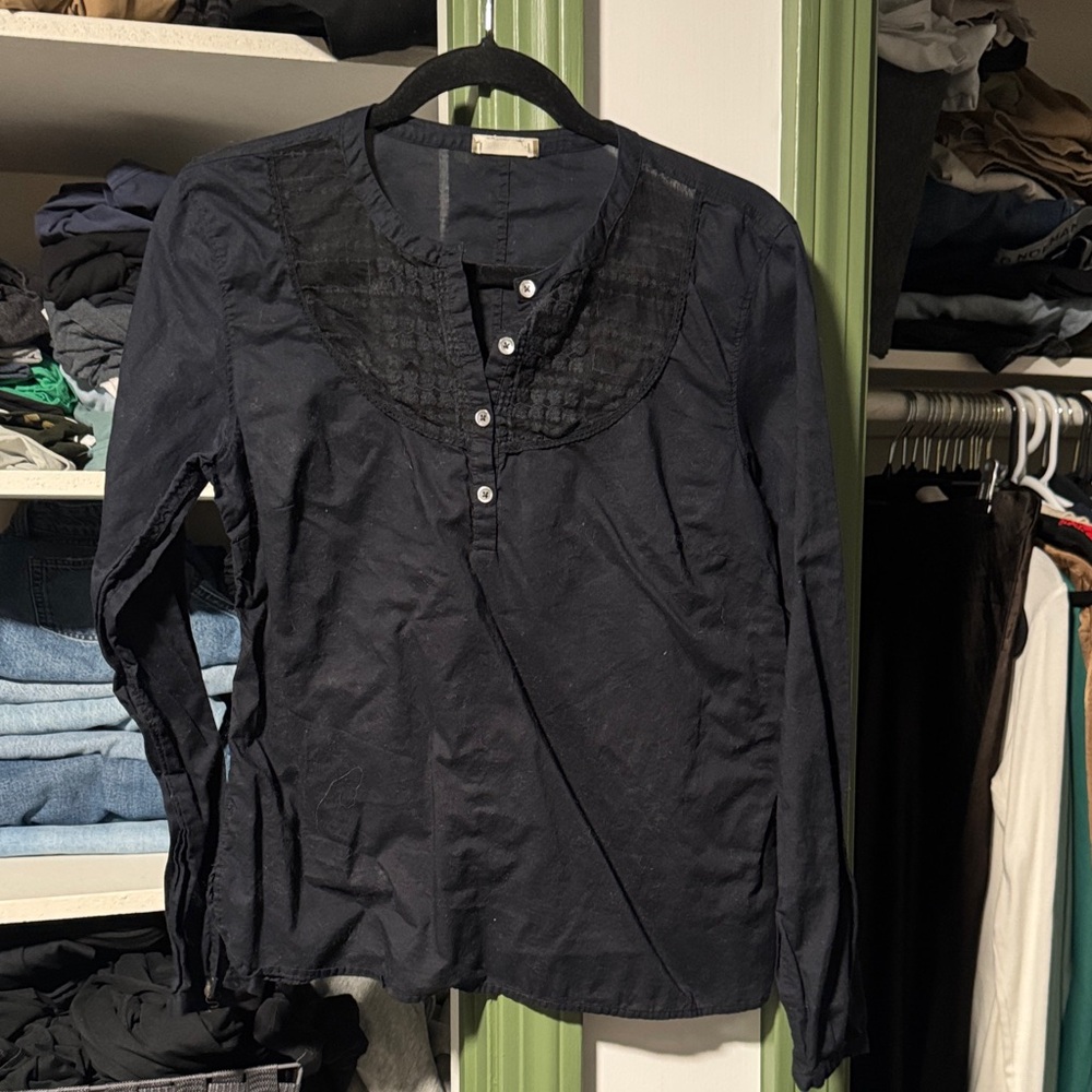 J. Crew Navy Blouse with Lace Yoke